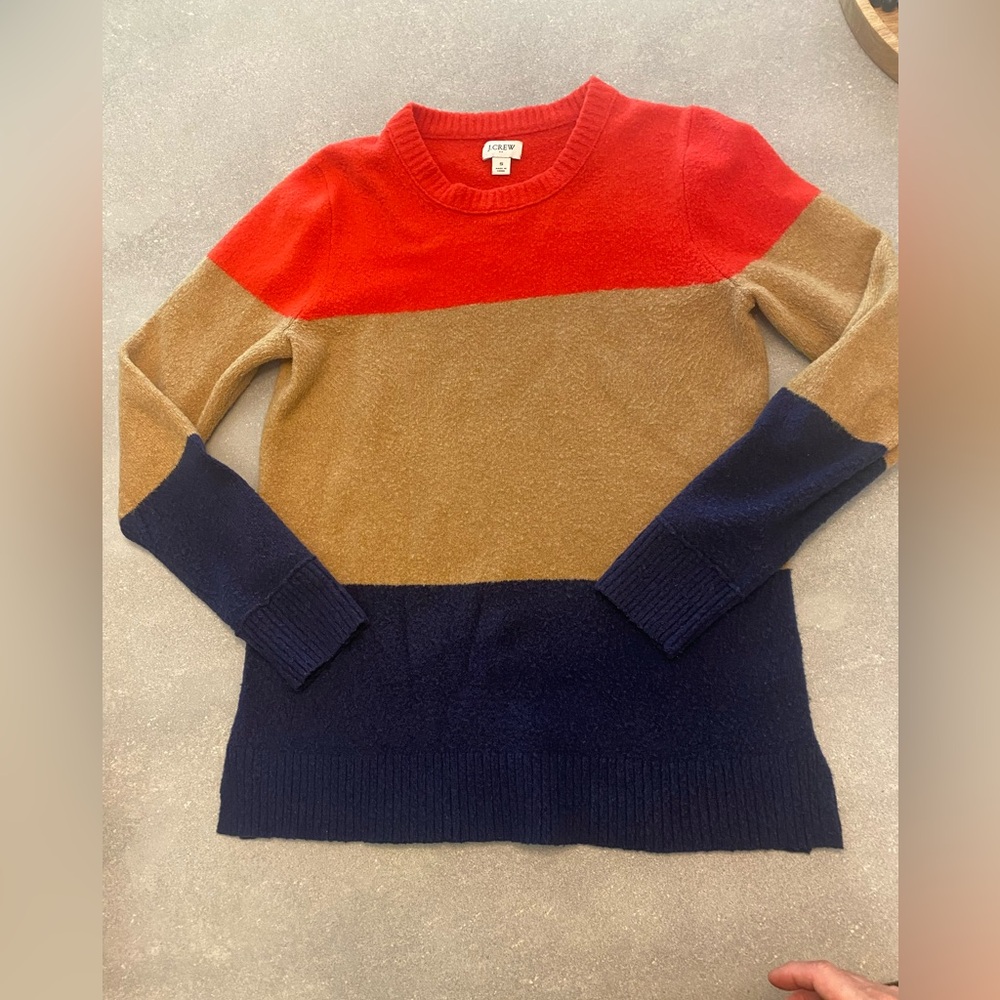 J. Crew Colorblock Crewneck Sweater Red and Tan